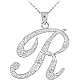 Claddagh Gold 925 Sterling Silver CZ Script Initial Letter Pendant Necklace - Choice of Letters