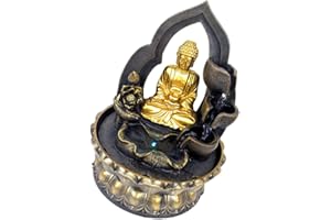 TOYANDONA Buddha Resin Waterfall Fountain Mini Indoor Garden Decor Tabletop Water Feature with US Plug