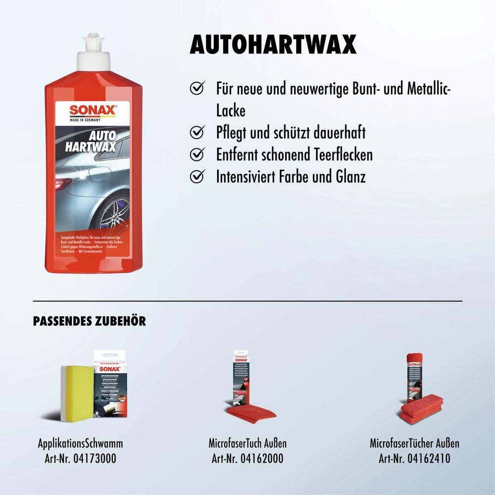 SONAX AutoHartWax (500 ml) flüssig, für Neue und neuwertige Bunt- und Metallic-Lacke | Art-Nr. 03012000 3