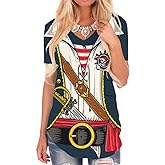 KYKU Pirate Shirt Costume Women V Neck Funny 3D Print Graphics Novelty Clothing