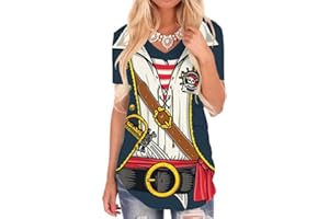 KYKU Pirate Shirt Costume Women V Neck Funny 3D Print Graphics Novelty Clothing