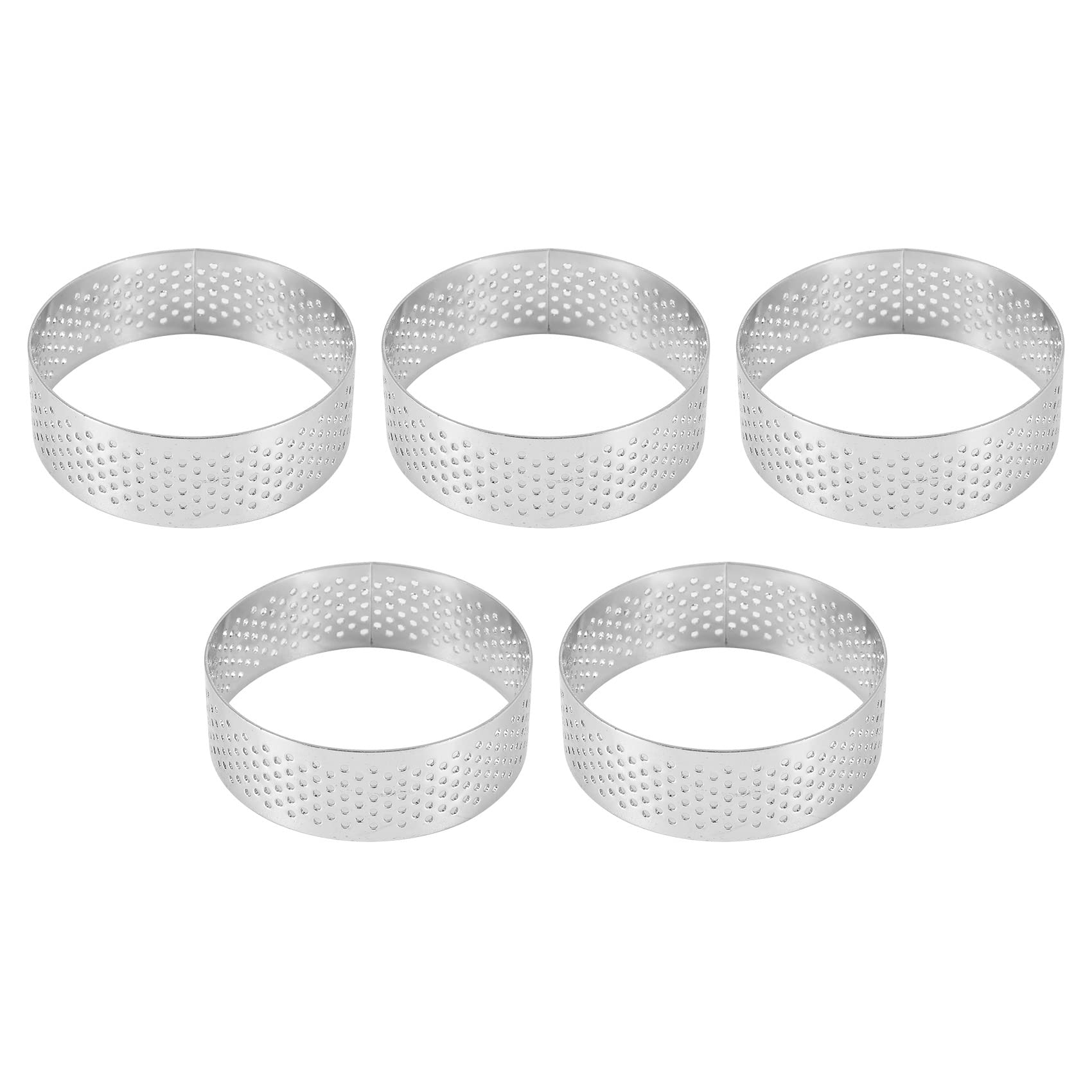 Jcevium 5Pcs 6cm Circular Tart Dessert Steel Perforation Fruit Pie Quiche Cake Mousse Kitchen Baking Mould
