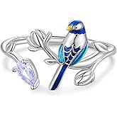 MUNDELL 925 Sterling Silver Blue Turtle Adjustable Ring Floral Bird Animal Open Ring Seahorse Wrap Finger Rings for Women Statement Ring Fine Jewelry