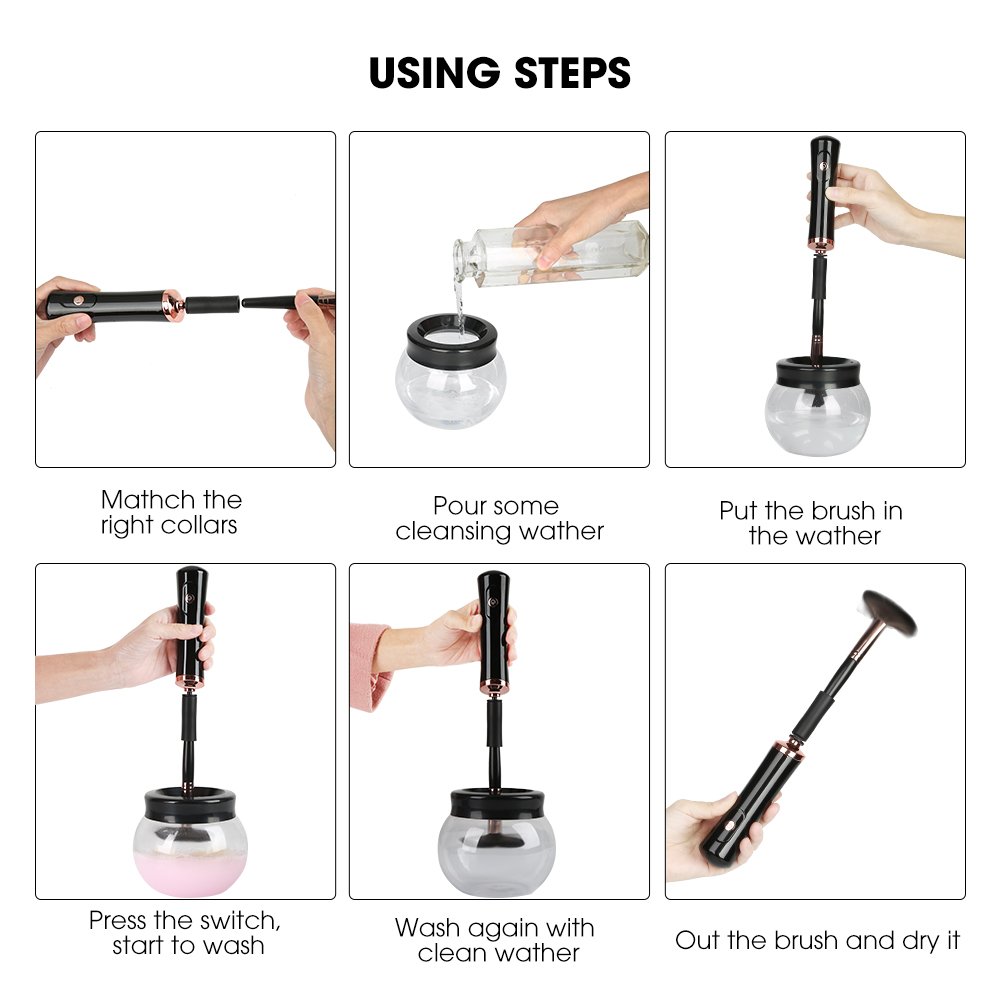 Makeup Brush Cleaner and Dryer Machine Upgraded, Cleans and Dries Makeup Brushes in Seconds 360 Rotation with 8 Rubber Holders, Suit for All size Makeup Brushe