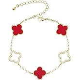 Clover Bracelet for Women 18k Gold Plated Silver Lucky Four Leaf Link Chain Bracelets Charm Trendy Jewelry Gifts for Women