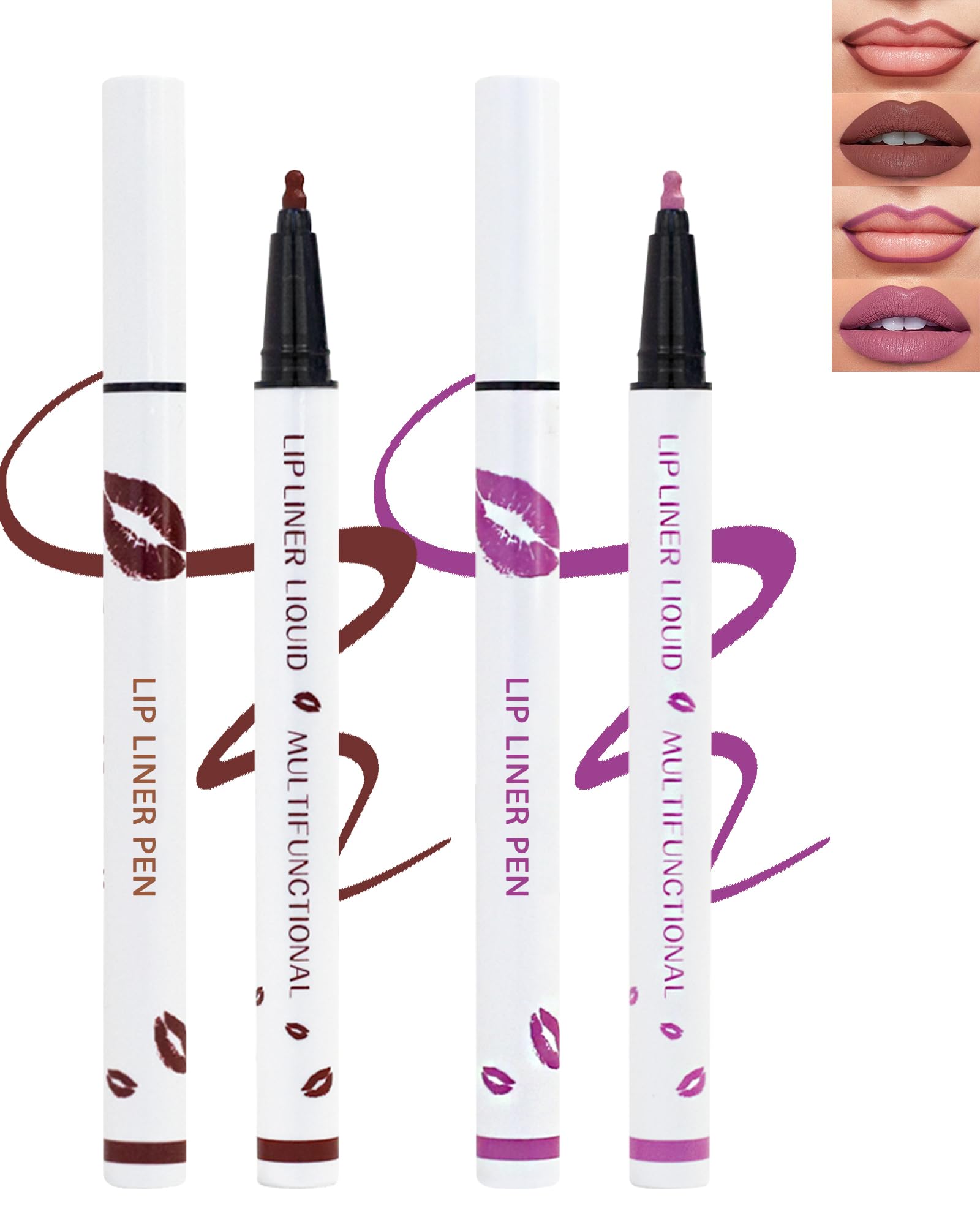 Matte Lip Liner-2Pcs,2 in 1 Cherry Red Orchid Liquid Lipliners Pencil & Lip Stick, Long Lasting Waterproof Non-Stick Cup Lip Tint Stain, Stay On Lipstick 24 Hours,Lip Glosses Makeup Gift for Women-6+8