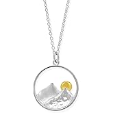 Boma Jewelry Sterling Silver Mountain Necklace with 14KT Gold Vermeil Sun Pendant Necklace, 18 Inches
