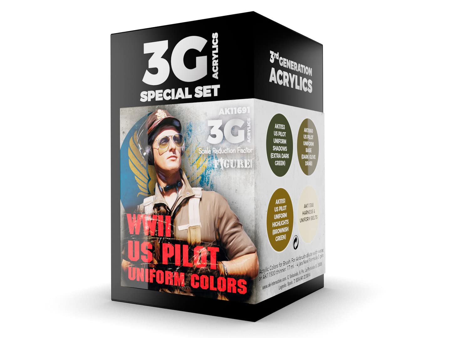 AK Acrylics 3Gen Aircraft Set AK11691 WWII US Uniform Colors 3G (4x17ml)