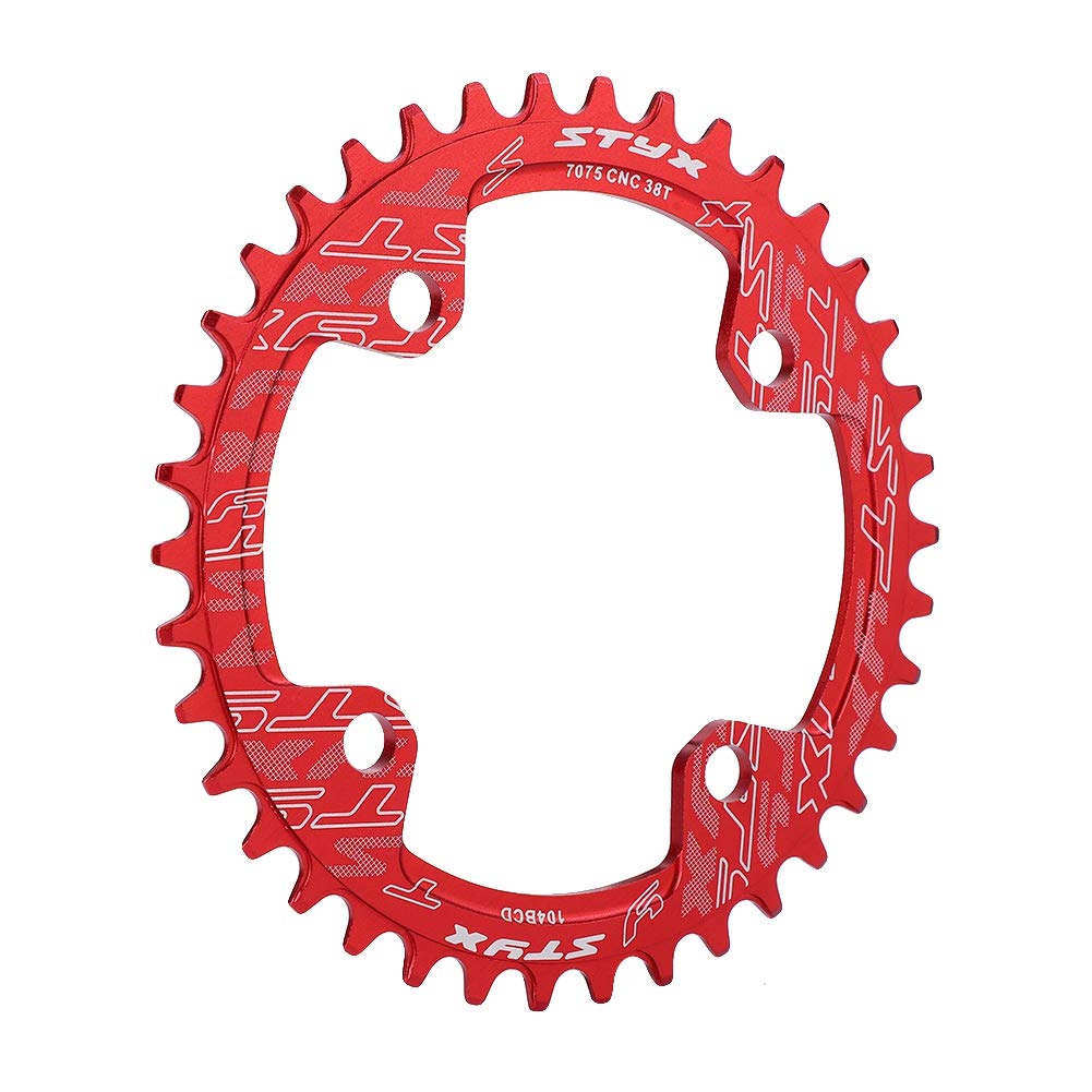 Tbest 32/34/36/38T Single Chainring Narrow Wide Chainring 104 BCD, BMX Road Mountain Bike ycle Single Speed Crank Chain Ring Repair Parts Black, Red(38T Red)