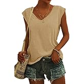 Langwyqu Womens Cap Sleeve Blouses T-Shirt Casual Loose Fit Basic Shirts Tank Tops