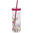 kate spade new york Acrylic Tumbler with Lid and Straw, 24 oz Tumbler, Slim Double Wall Tumbler, Dragonfly Tulip