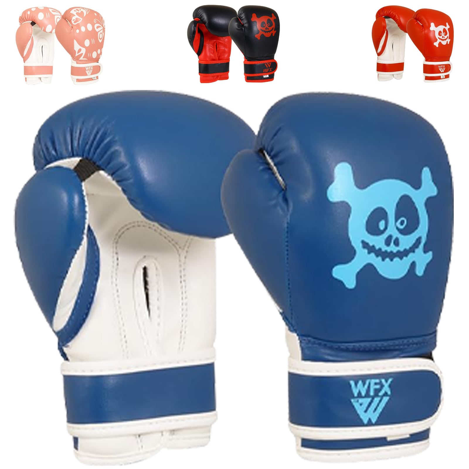 WFX Kids Boxing Gloves 4oz, 6oz Professional MMA Sparring Junior Muay Thai Gloves Kickboxing Punch Bag Training Fighting for Young Fighters (Blue, 4-OZ)
