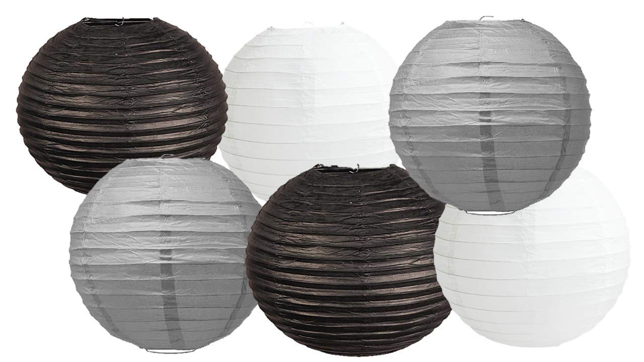 Paper Lanterns Mix Color Packs of 6 Round Paper Lanterns Lampshade (Grey Black Shade, 4" (10 Cm)) โ image 1