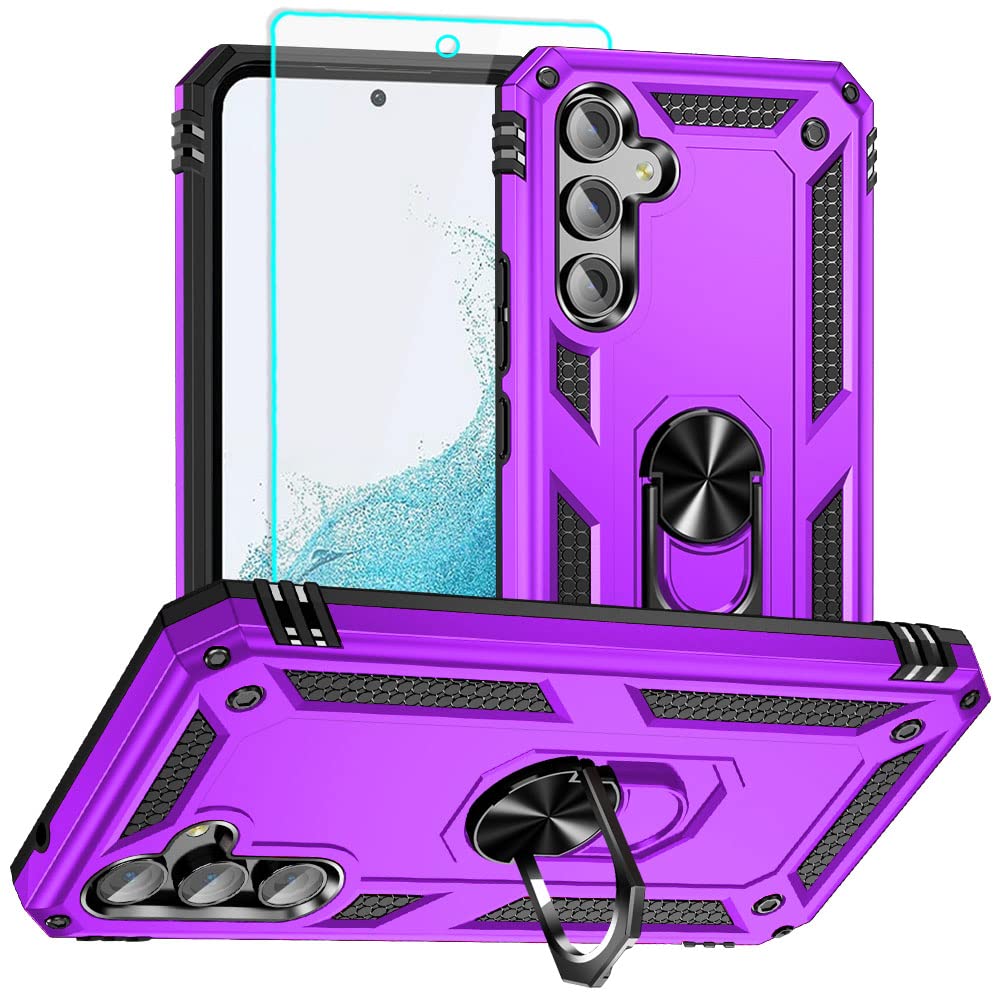 for Samsung A54 5G Case, Galaxy A54 5G Phone Case with HD Screen Protector, [Military Grade 16ft. Drop Tested] Ring Shockproof Protective Phone Case for Samsung Galaxy A54 5G,Purple