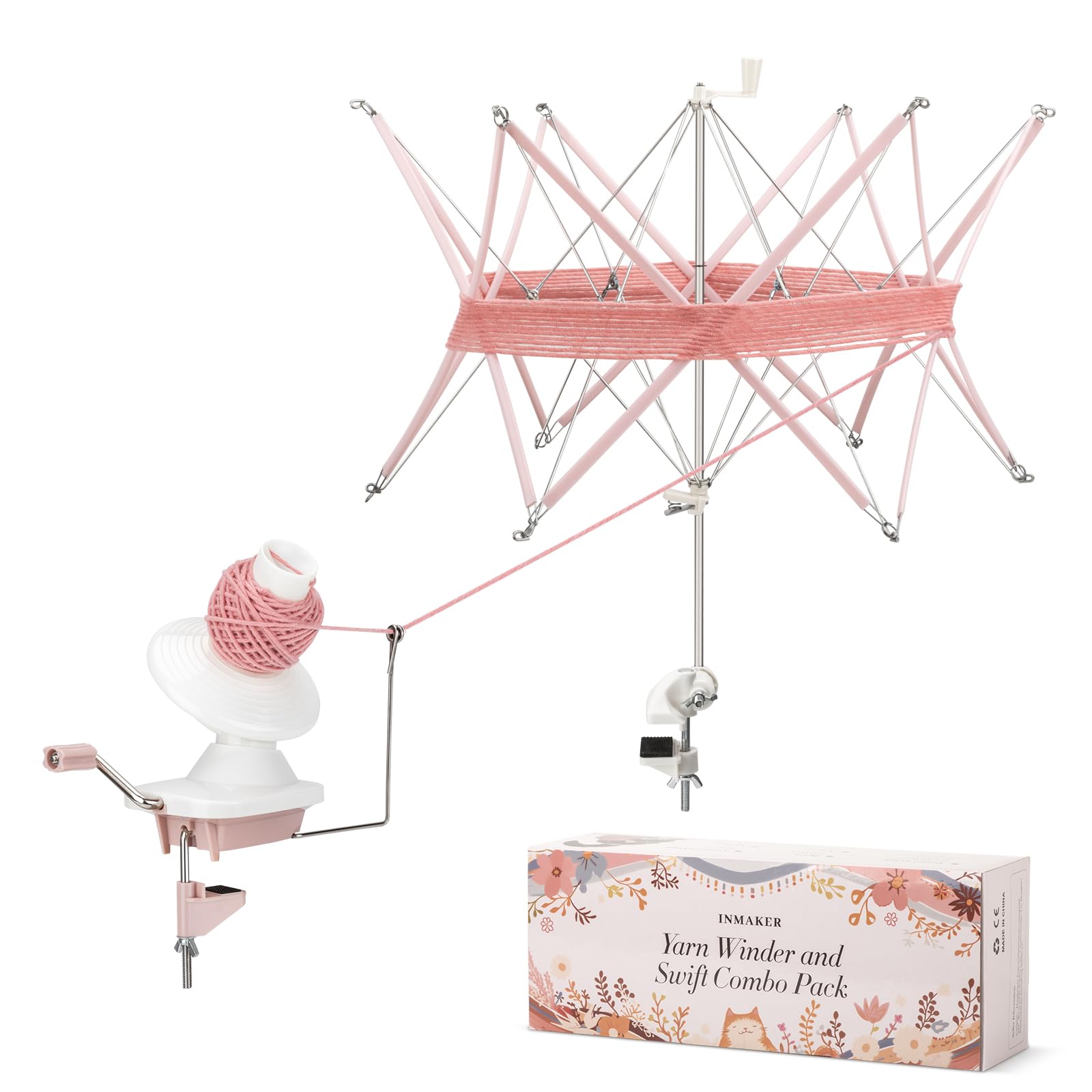 INMAKER Yarn Winder and Swift, Wool Winder and Swift Combo for Crocheting & Knitting, Quick Install Yarn Spinner, Essential Tool for Crafting Enthusiasts