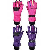 Hicarer 2 Pairs Kids Waterproof Winter Gloves Snow Gloves for Boys Girls Child Toddler Warm Ski Gloves for Cold Weather