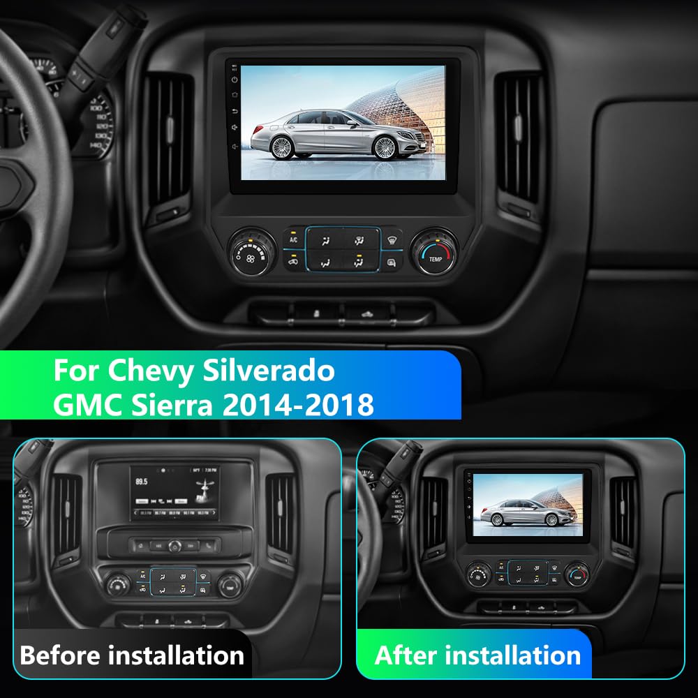 Android 12 Car Radio Stereo for Chevy Silverado GMC Sierra 2014-2018 with 10 inch Touchscreen Supports Wireless Carplay and Android Auto