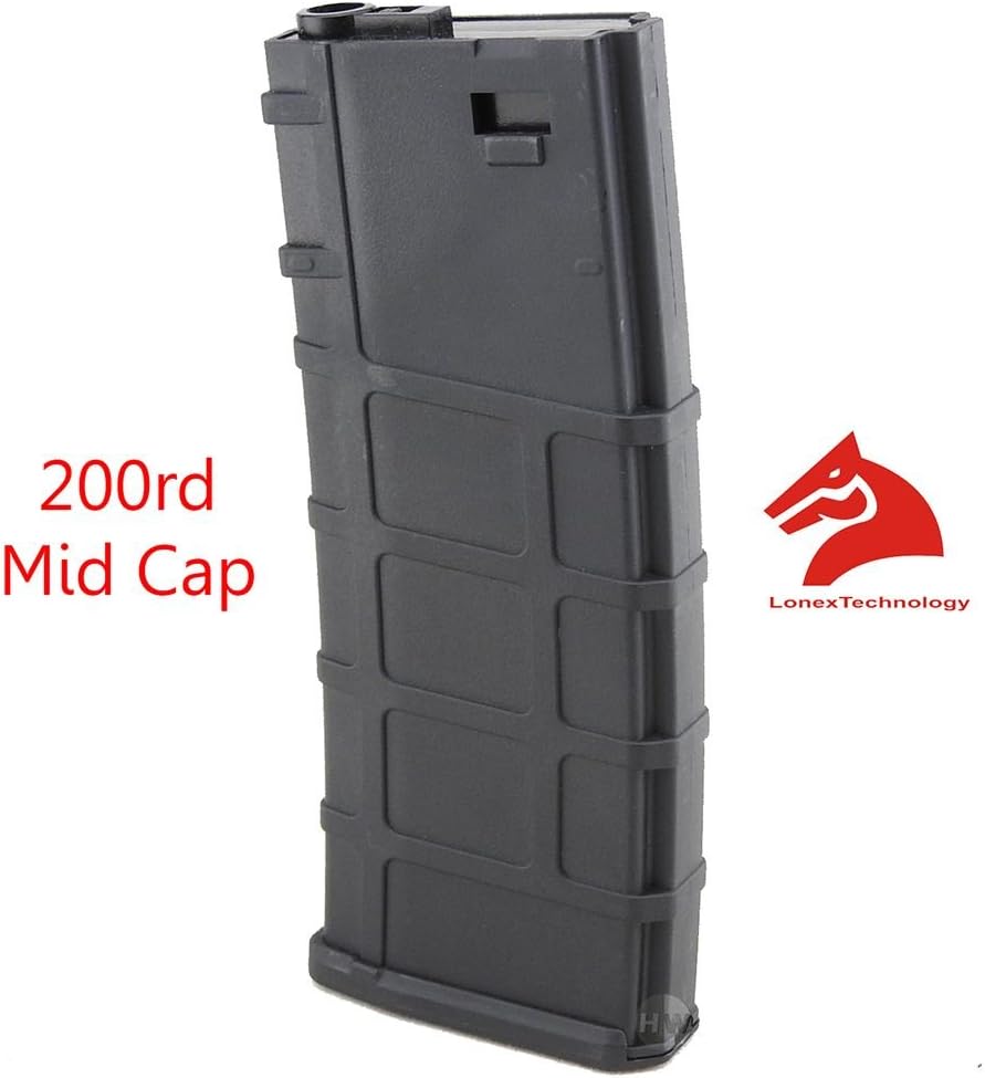Lonex Airsoft M Series Scar Plastic Black PMAG Magazine 200 RDS ASG MID Cap : Sports & Outdoors