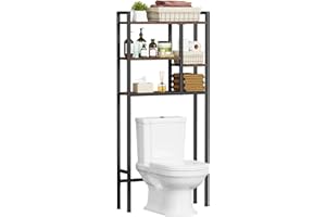 Asgolion Over The Toilet Storage Rack, 3-Tier Bathroom Organizer Over Toilet, Wooden Above Toilet Storage Shelf, Space Saver, Freestanding Bathroom Storage Metal Shelf, Easy to Assemble, Rustic Brown