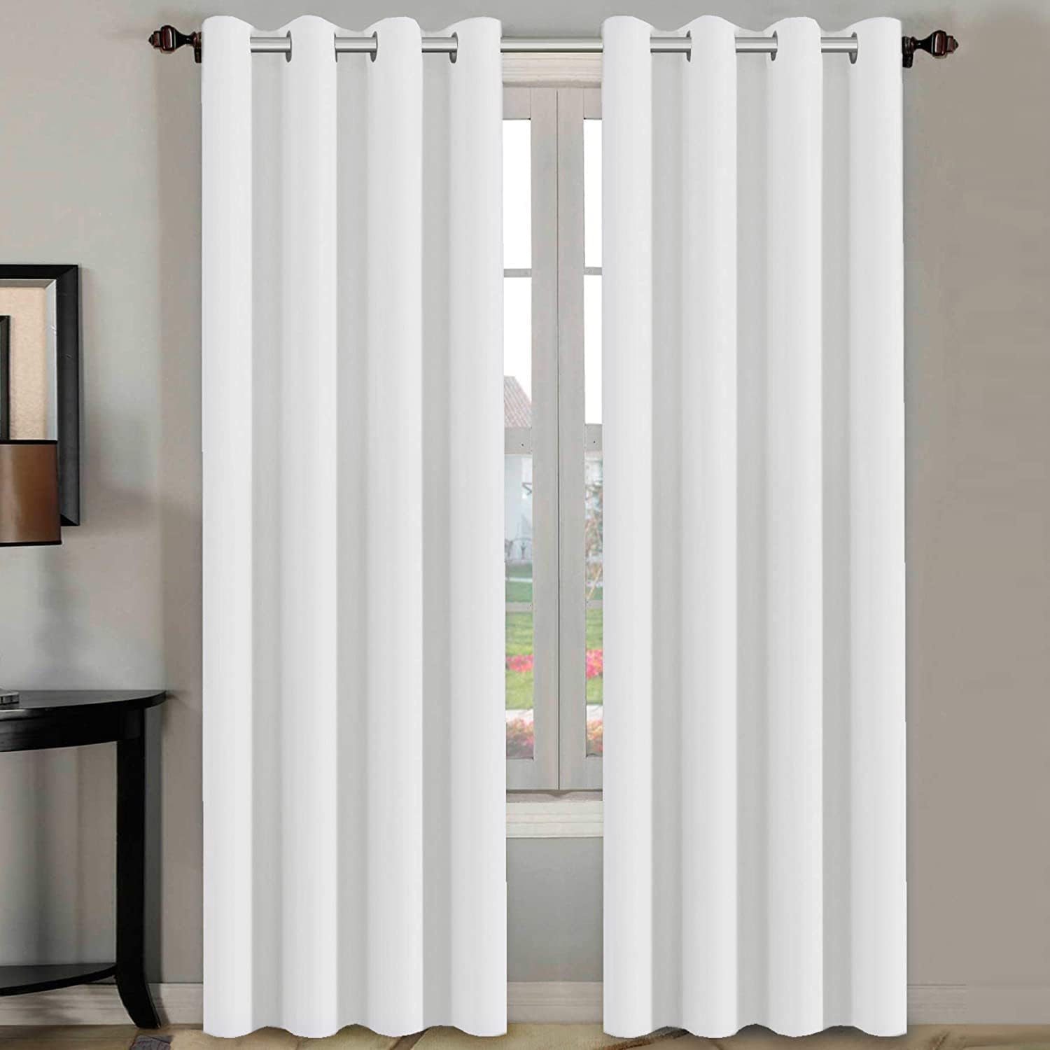 Window Treatments - H.VERSAILTEX White Curtains 96 inches Long Window Treatment Panels/Drapes for Living Room Modern Design Grommet Curtain Panels for Dining Room, Set of 2