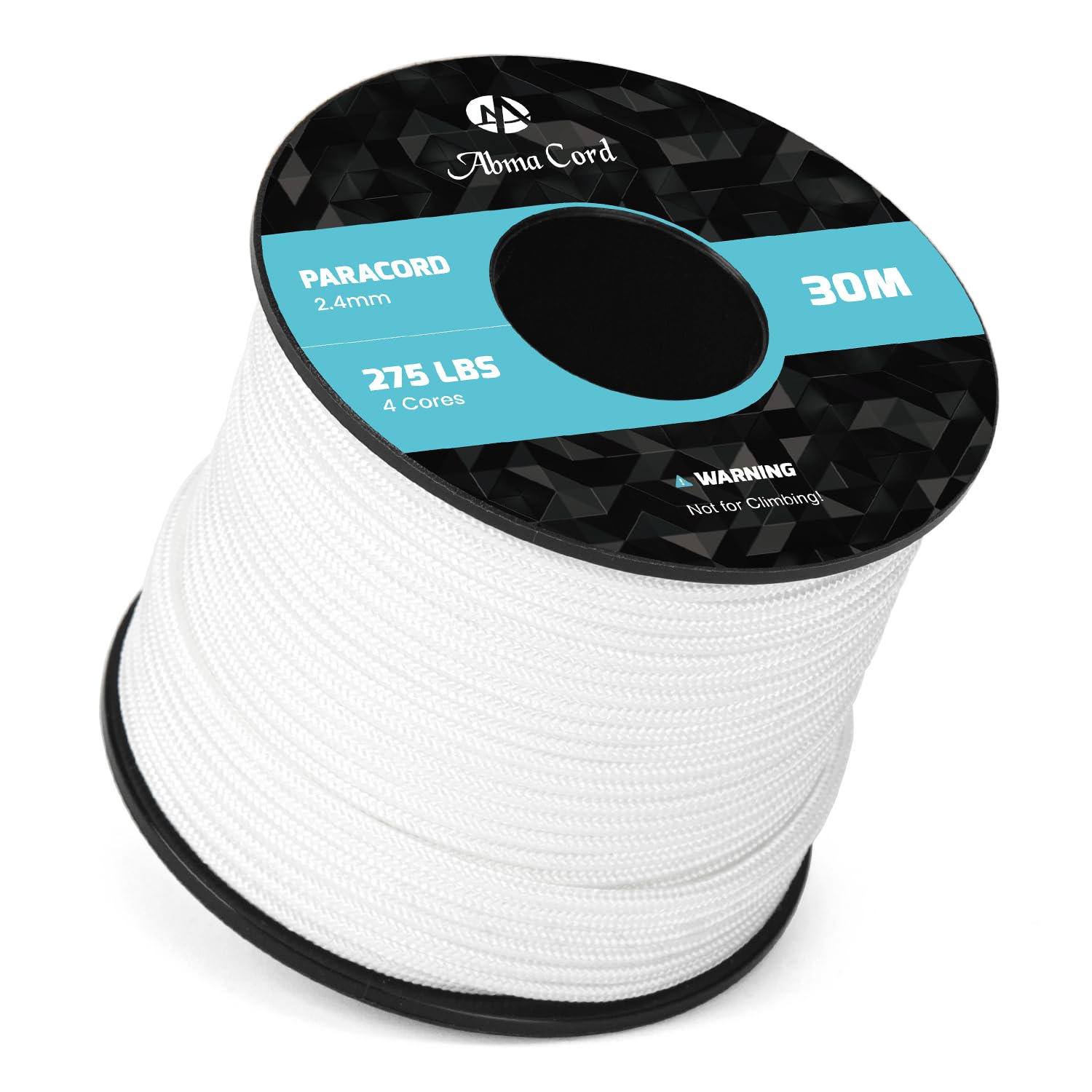 Abma Cord 2.4mm Paracord 275 30m Nylon Rope 4 Strands Tactical Parachute Cord - Max. 125kg (275lbs) - White