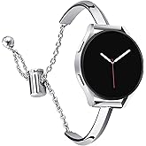 CrocSee Stainless Steel Band Compatible with Samsung Galaxy Watch 7 6 5 4 40mm 44mm/Watch 6 Classic 43mm 47mm/Watch 4 Classic 42mm 46mm/Watch 5 Pro 45mm, Slim Minimalism Bangle Bracelet for Women