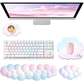 Sushret Cloud Wrist Rest for Computer Keyboard, 4-in-1 Memory Foam Leather Cloud Keyboard Wrist Rest and Mouse Pad Set with Ergonomic Support for Arm and Palm Cushion, Gaming/Work Setup, Rainbow
