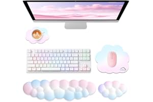 Sushret Cloud Wrist Rest for Computer Keyboard, 4-in-1 Memory Foam Leather Cloud Keyboard Wrist Rest and Mouse Pad Set with E