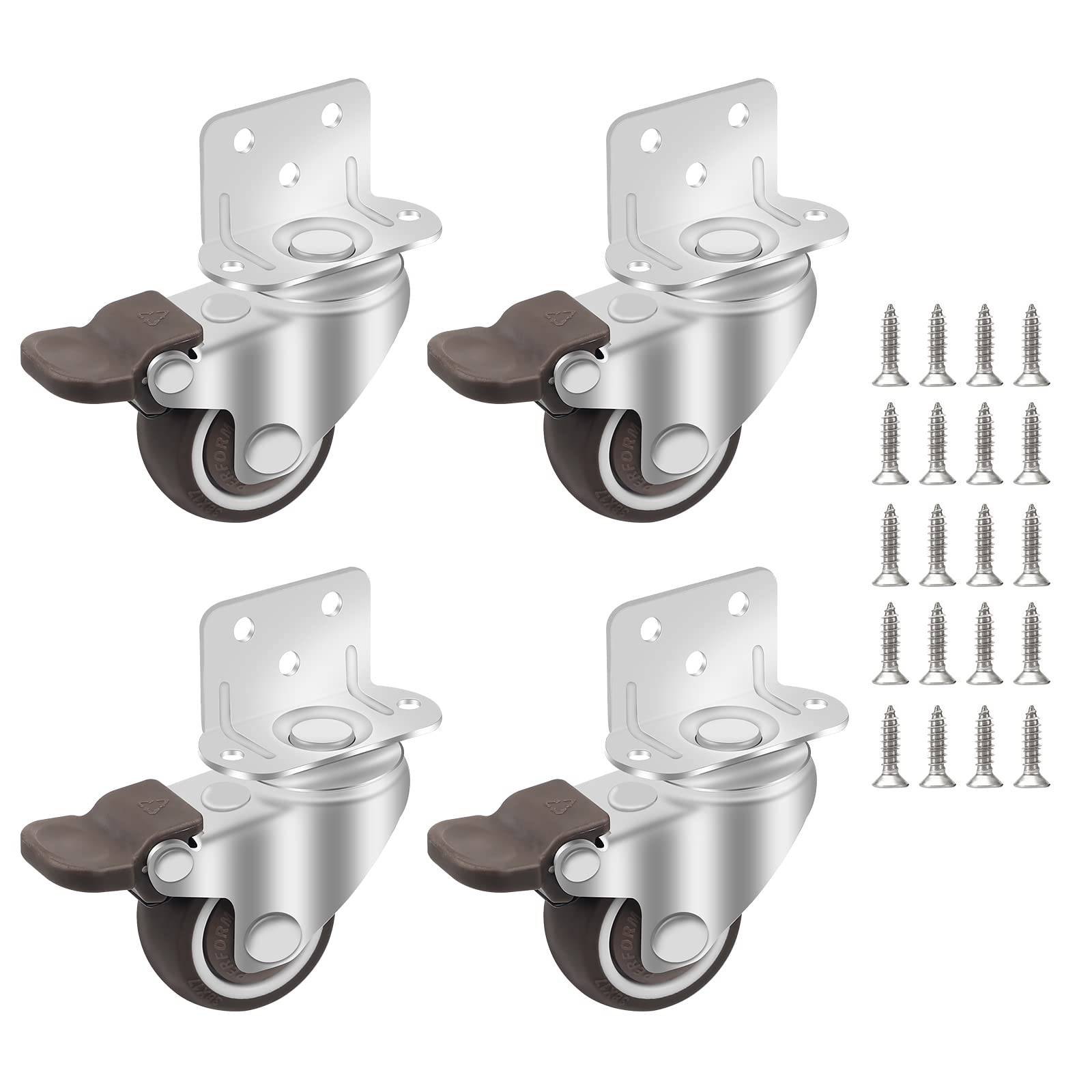 DBREAKS Swivel castors set, 38 mm x 4, TPE, L mounting plate, wheels with brake, 20 screws included, 88 kg load capacity