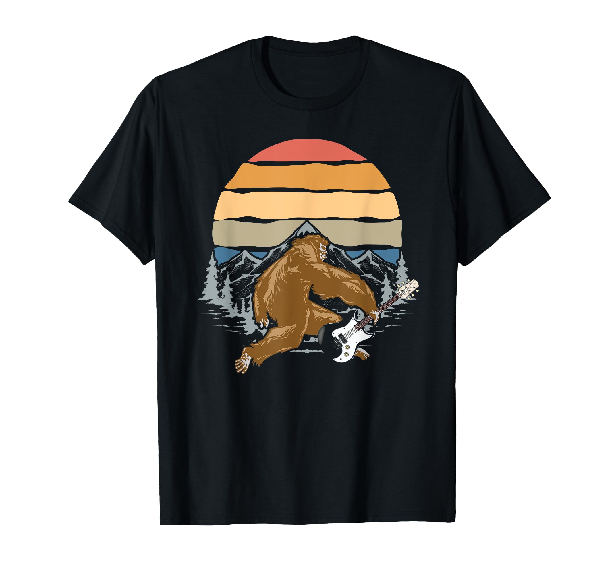 Retro Guitarist Bigfoot Sasquatch Guitar Player Funny Guitar T-Shirt