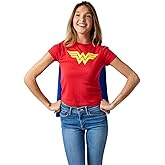 DC Comics Wonder Woman Junior's Red Crew Neck Short Sleeve Caped Tee