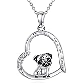 YAFEINI Pug Necklace 925 Sterling Silver Pug Jewelry Gifts for Women