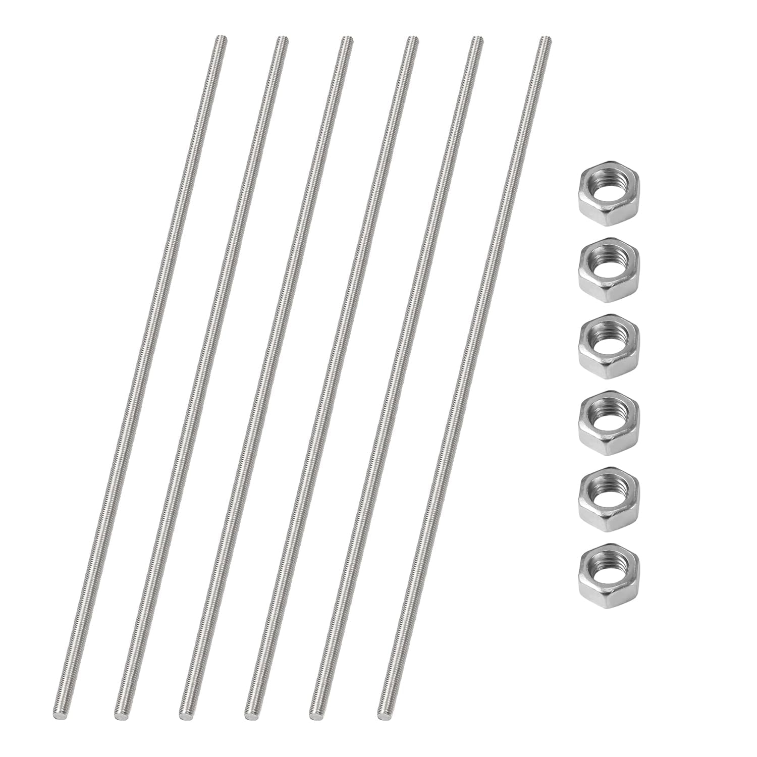 HiPicco M4 x 150mm Fully Threaded Rod & Studs, 304 Stainless Steel Right Hand Threads Rods, M4-0.7 Thread Pitch for Anchor Bolts, Clamps, Hangers and U-Bolts 6pcs 【with Nuts】