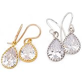 Cubic Zirconia Teardrop Earrings, CZ Jewelry Available in Silver or Gold