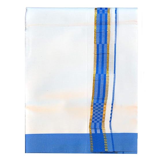 Mens Cotton Fancy Border Normal Dhoti (Size : FS-Per Piece - 2Mtrs) Color Sky Blue