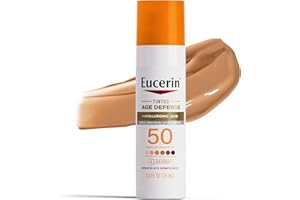 Eucerin Sun Tinted Age Defense Face Sunscreen Lotion SPF 50 with Hyaluronic Acid, Tinted Sunscreen for Face, Blendable Tint for All Skin Tones, Non Comedogenic and Hypoallergenic, 2.5 Fl Oz Bottle
