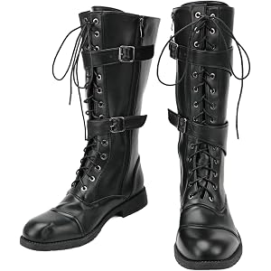 Men's Medieval Renaissance Lace Up Knee High Pirate Buckle Leather Boots | Fit for riding outdoor activity, suit for hallowee