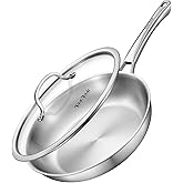 VocVoi 12 inch Tri-Ply Stainless Steel Frying Pan with LID,PFOA&PTFE Free Skillets,Chef's Pans,Dishwasher and Oven Safe Cookware, Works on Induction,Ceramic and Gas Cooktops