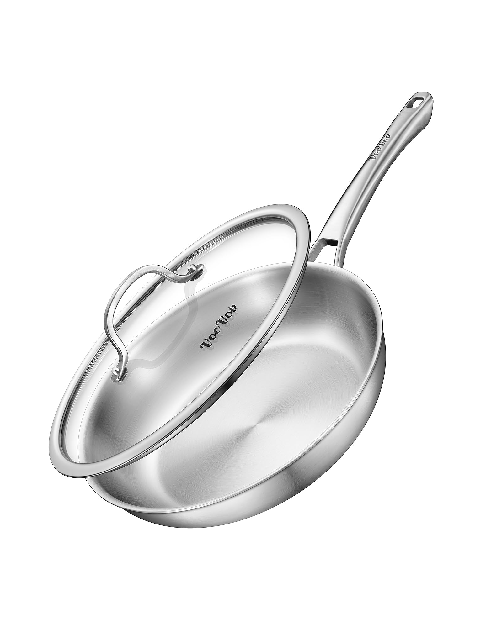 Photo 1 of VocVoi 12 inch Tri-Ply Stainless Steel Frying Pan with LID,PFOA&PTFE Free Skillets,Chef's Pans,Dishwasher and Oven Safe Cookware, Works on Induction,Ceramic and Gas Cooktops