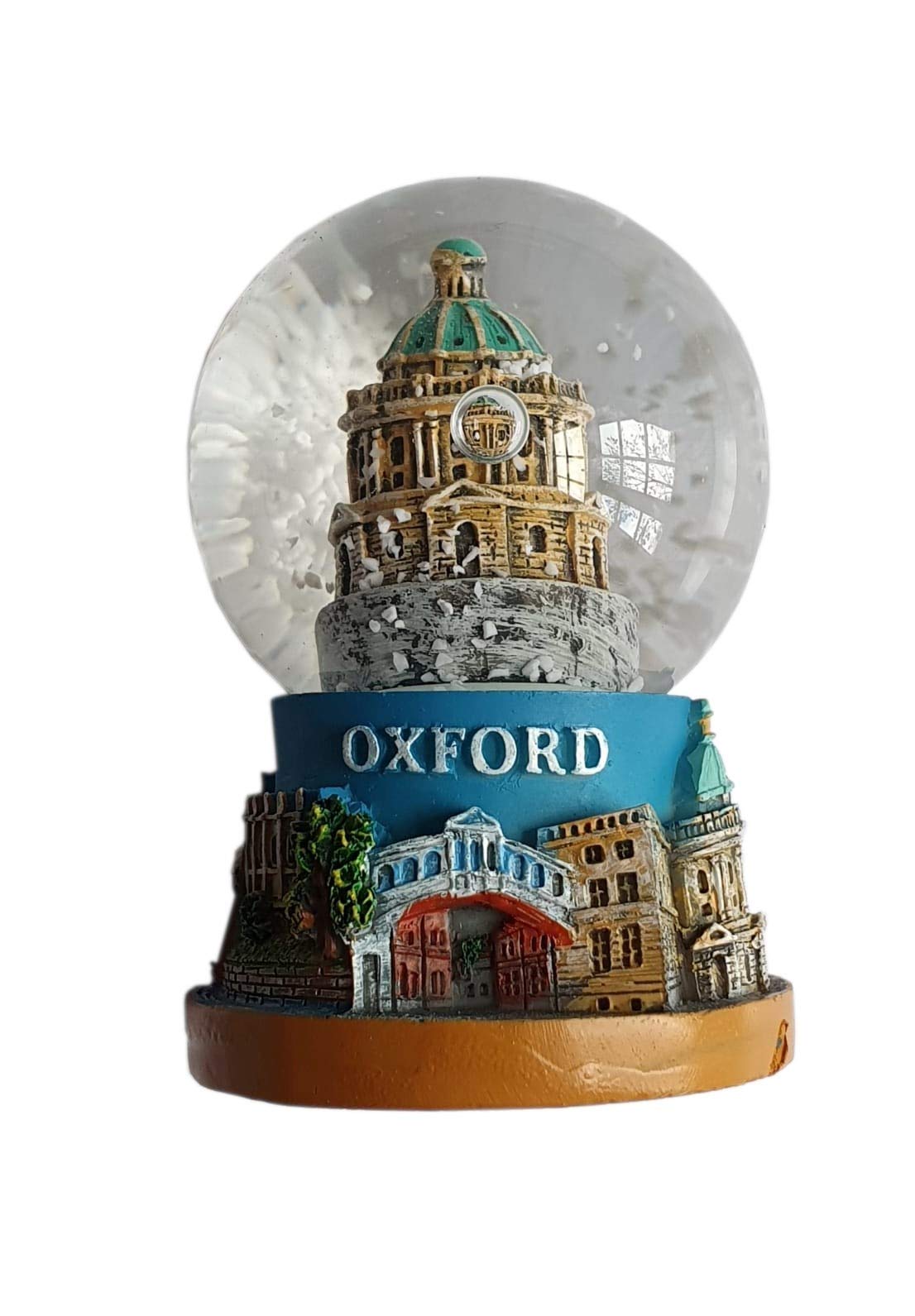 Oxford Snow Globe - Snowstorm British UK University Town Souvenir for Tourists Enjoying Radcliffe Camera - the University - Castle and Prison - Bridge of Sighs - River Cherwell or Thames Punting