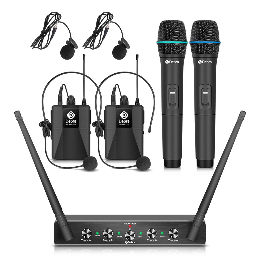 !!! D Debra Audio PRO AU400 UHF 4 Channel Wireless Microphone System with Handheld Mics & Lavalier M