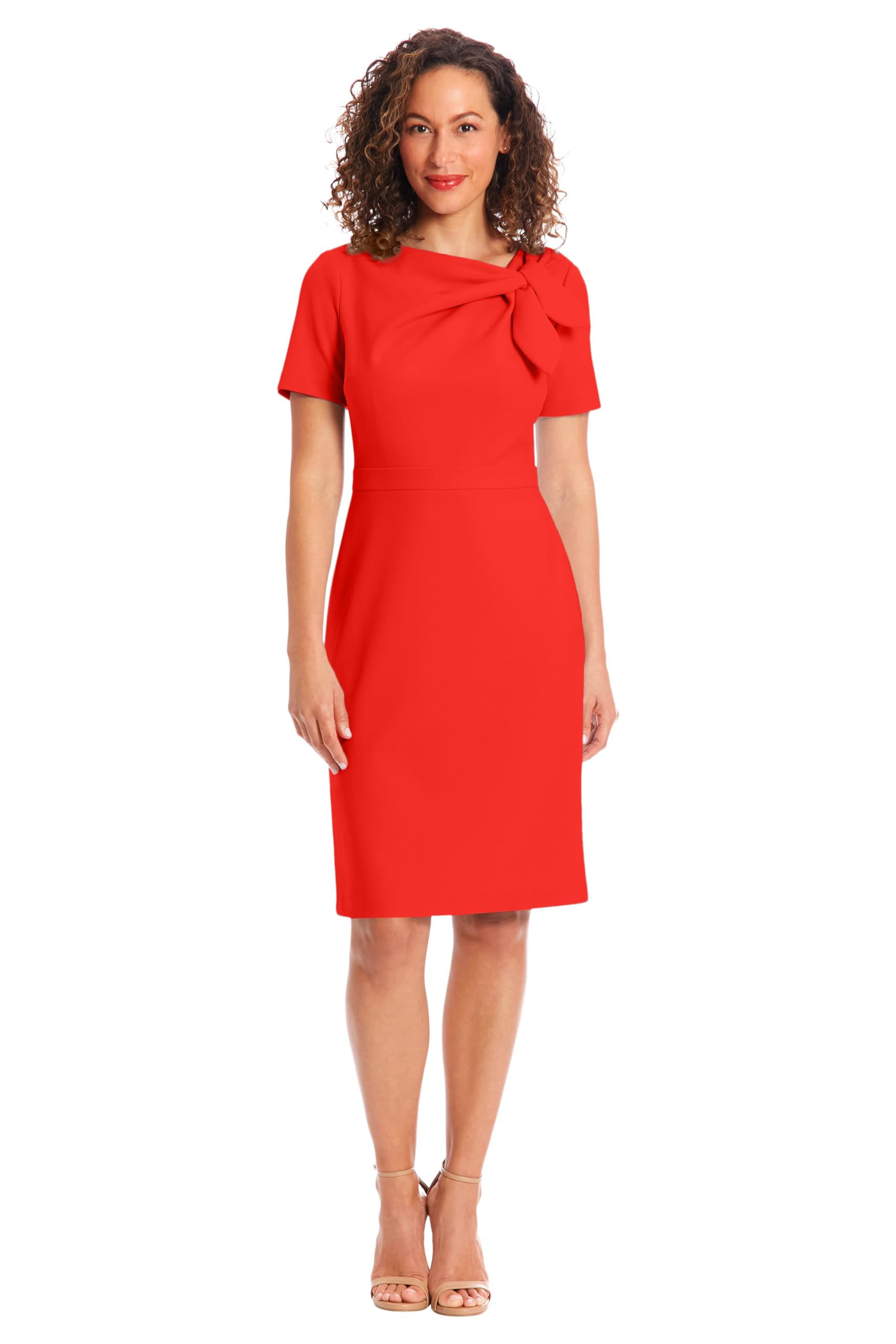 London Times Women’s Polished Sheath Dress with Bow Detail Career Office Event Occasion Guest of, High Risk Red