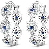 Evil Eye Hoop Earrings Sterling Silver Evil Eye Earrings for Women Lucky Dainty Cubic Zirconia White Gold Plated Christmas Jewelry