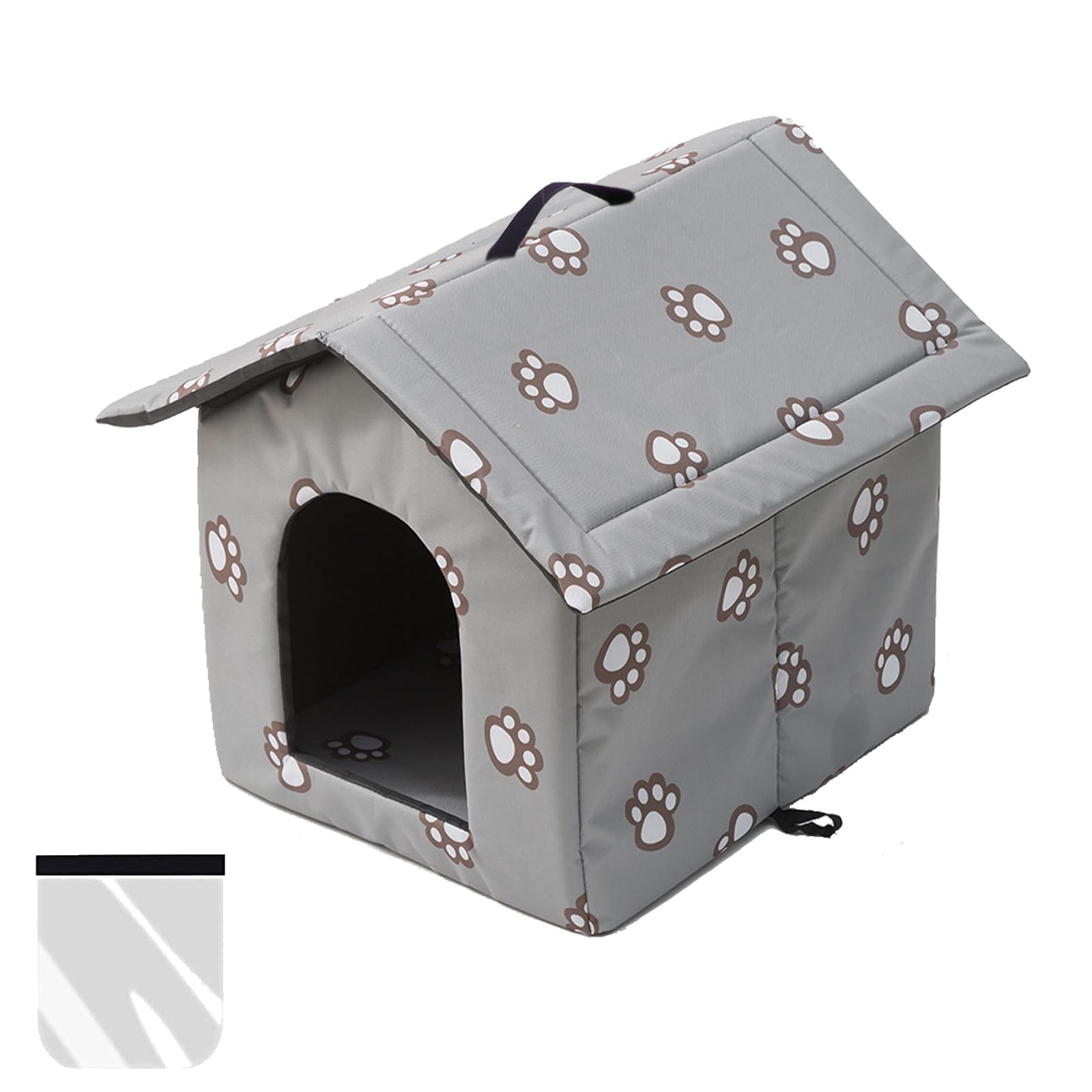 Outdoor Cat House, Cat Cave for Outdoors, Outdoor Cat House Winter-Proof Waterproof, Puppy House Outdoors, With Detachable Transparent Curtain (L, Gray-2)