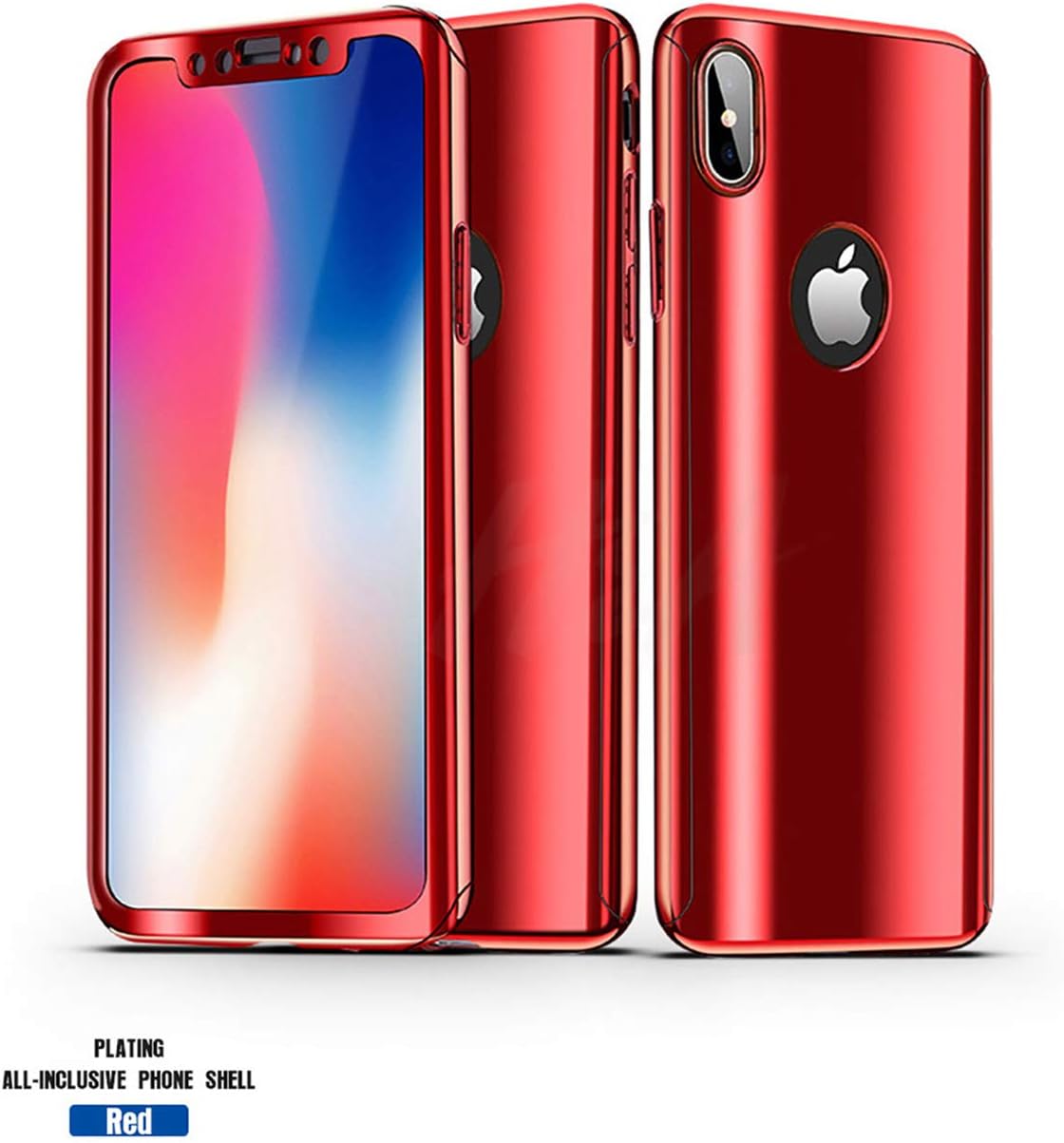 iPhone Xs Max Case, Ultra Slim Electroplate 360 Degree Full Body Protection Mirror Case with Tempered Glass Screen Hard PC Protector for Apple iPhone Xs Max (Red)