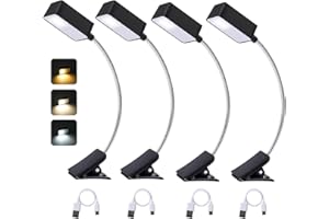 KunHe 4 Pack Rechargeable Book Light Bulk, Clip on Book Reading Lamps, LED Book Light for Reading in Bed, Eye Caring Stepless Dimming 3 Color Temperatures, Gfit for Book Lovers