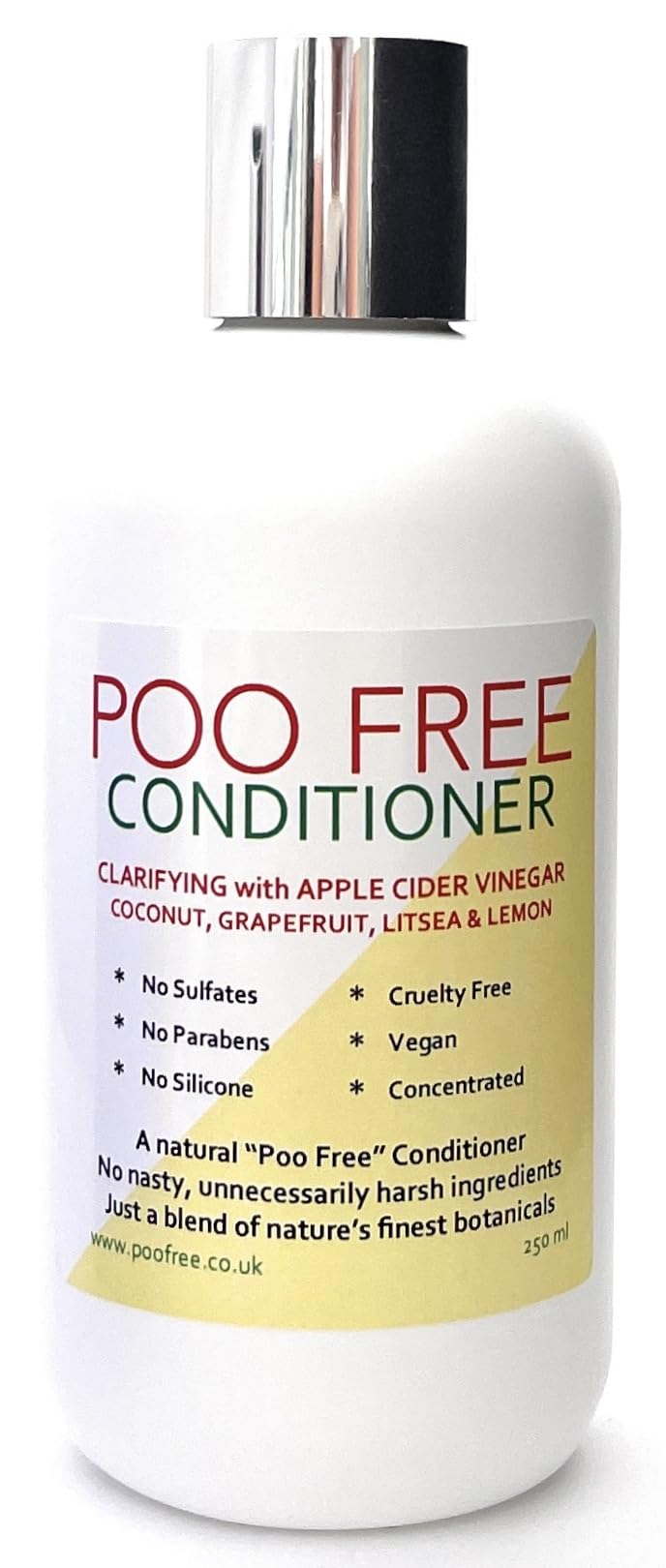 POO FREE - Clarifying Conditioner - 99% Natural - Apple Cider Vinegar, Coconut, Grapefruit, Litsea, Lemon - No Sulfates/Parabens/Silicones - pH 5.5 - for Sensitive Skin - 250ml