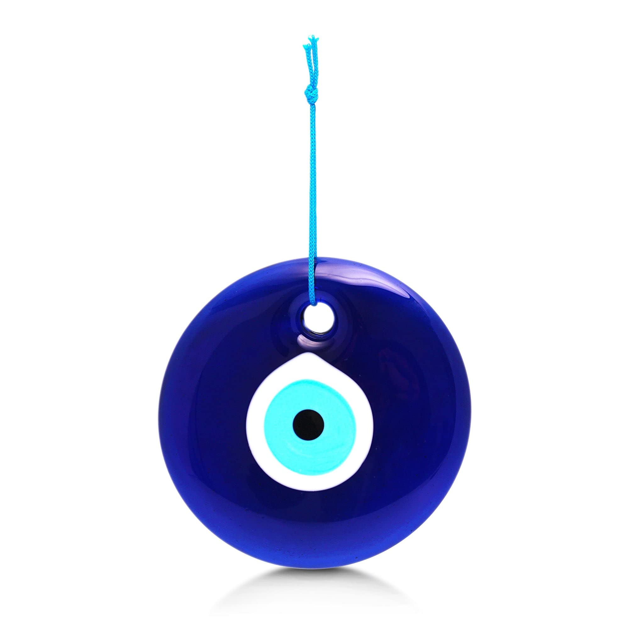MYSTIC JEWELS - Evil Eye Glass, Blue and White, Large Turkish Eye 12cm Approx with Hole, Good Luck Charms for Wall Hanging (Classic)