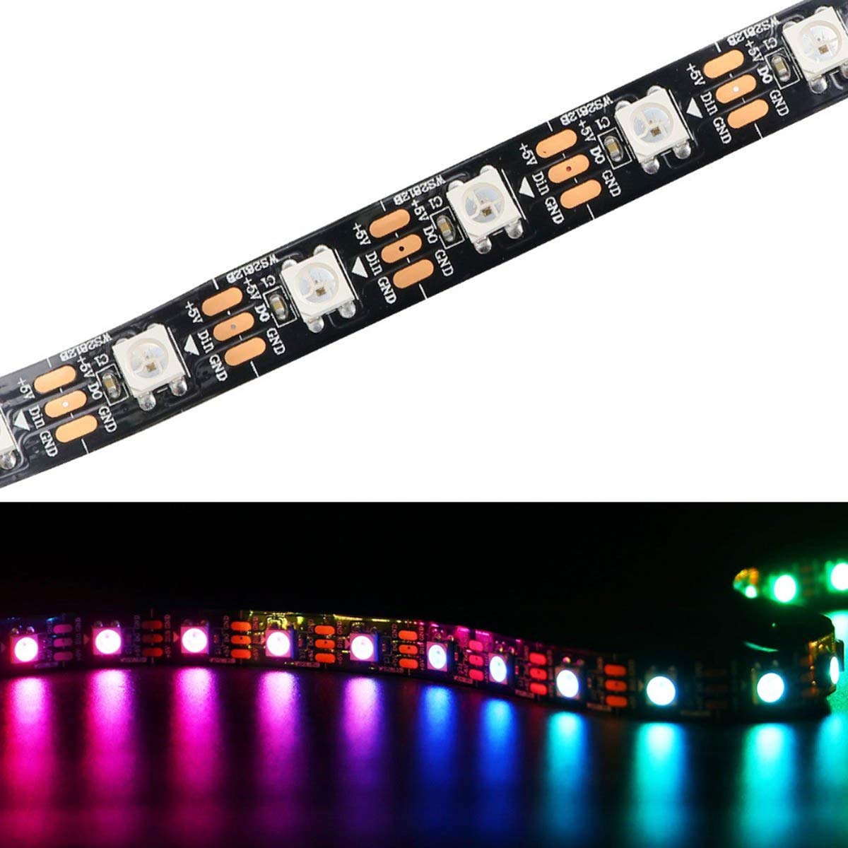 TOPAI WS2812B RGB LED Pixel Strip 5M 300LEDs, Individually Addressable 60 Pixels/M 5050 SMD 5V Black PCB Flexible IP20 NO-Waterproof Cuttable Smart LED Lighting