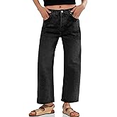 Cicy Bell Womens Baggy Horseshoe Jeans Boyfriend Wide Leg Vintage Mid Rise Cropped Denim Pants Black